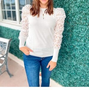 White Top with Textured Sleeves